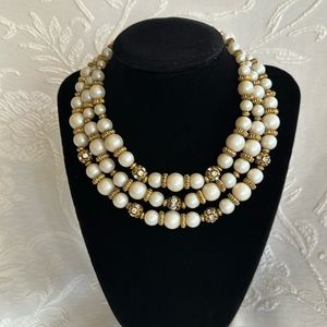 Deauville Pearl and Crystal Triple Strand vintage choker necklace